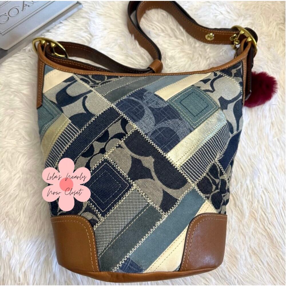 y2k Rare COACH Denim Leather Patchwork Shoulder Bag Crossbody - Picture 2 of 11